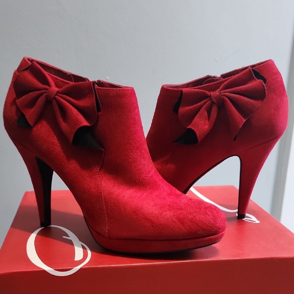Impo Red Heeled Boots with Bow Detail